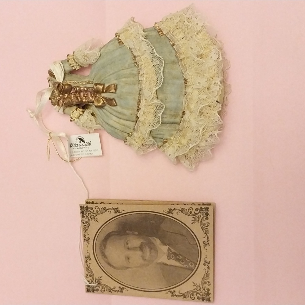 Like New! Louis Nichole Victorian Style Blue Bows and Lace Dress Ornament